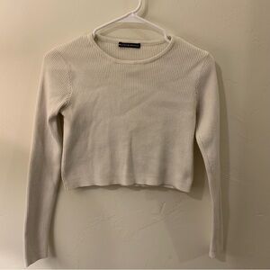 Brandy Melville Off-White Ribbed Long Sleeve Top